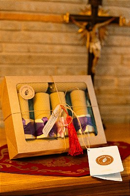 Kit Advento c/ 8 Velas de Cera de Abelha Alveolada de 10cm x 4cm