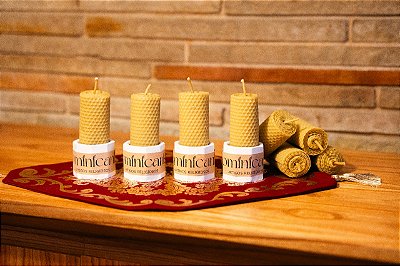 Kit c/ 8un. - Vela de Cera de Abelha Alveolada 10cm x 4,0cm c/ Pote