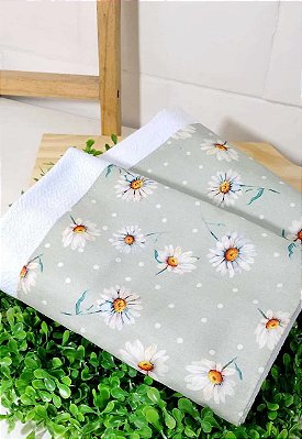 pano de prato margarida - fundo verde sage