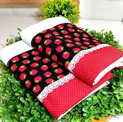 Pano de Prato morangos silvestres  - fundo preto