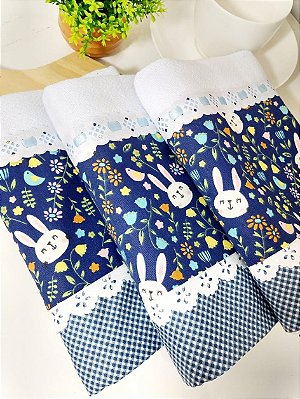 Pano de prato magia da pascoa - flores e coelhos