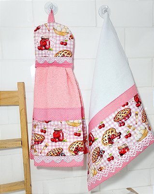 Kit bate mão + Pano de prato Geleia de cereja
