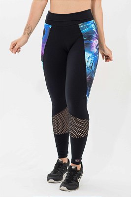 Legging Supplex com Tela e Detalhe Boreal