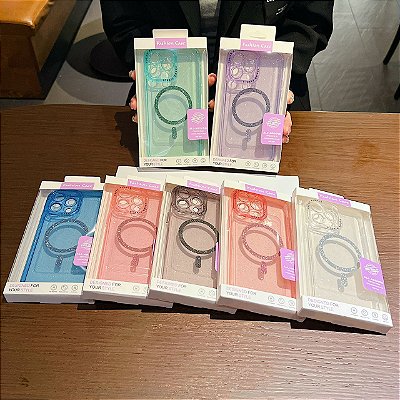 Capa Capinha de Acrílico Antipacto Brilho Com megsafe para carregamento de indução Com borda alta