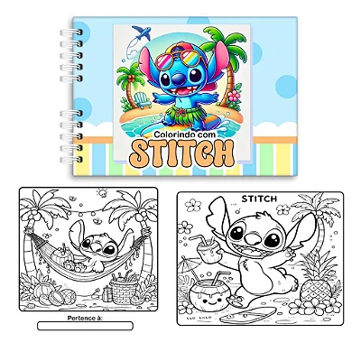 Livro de Colorir Stitch Holográfico  Rosa 50 Folhas Caderno de Desenho  Capa Dura