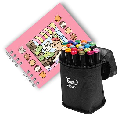 Kit Bobbie Goods Capa Dura l + Caneta Touch 24 Cores