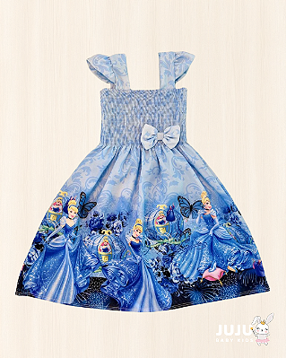 Vestido Alcinha Babado Lastex Cinderela Azul