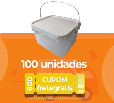 Balde 2.4 Litros Transparente com Tampa Lacre e Alça Plástico Atoxico BPA Free - Kit 100 Peças