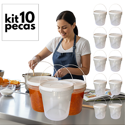 Balde 3.2 Litros Transparente - Kit 10 Peças