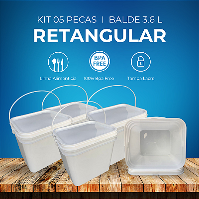 Balde Retangular 3.6 Litros Branco - 05 Peças