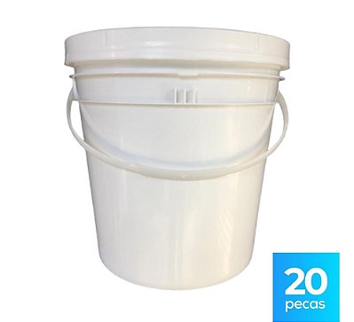 Balde 5 Litros Branco com Tampa Lacre e Alça Plástica Atoxico - Kit 20 Peças