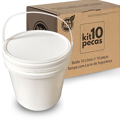 Balde 10L Tampa Lacre Atoxico - Kit 10 Peças
