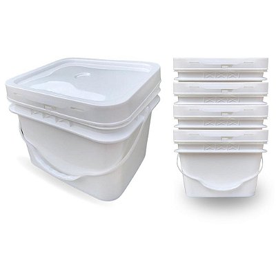 Balde 10L Retangular Tampa Lacre - Kit 05 Peças