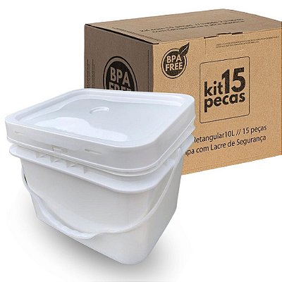 Balde 10L Retangular Tampa Lacre Atoxico - 15 Peças