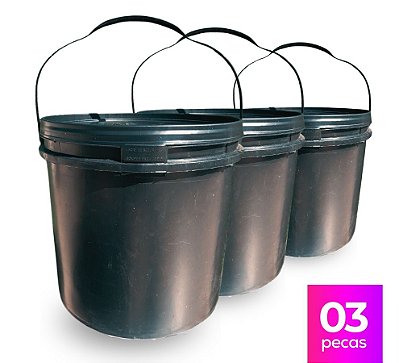 Balde 16L Reciclado Preto - Kit 03 Peças