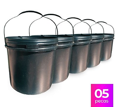 Balde Reciclado Preto com Tampa Lacre e Alça Plástica - Kit 05 Peças