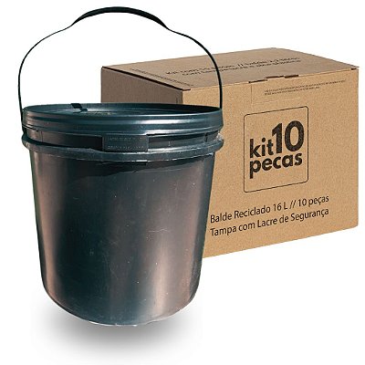 Balde Reciclado Preto com Tampa Lacre e Alça Plástica - Kit 10 Peças