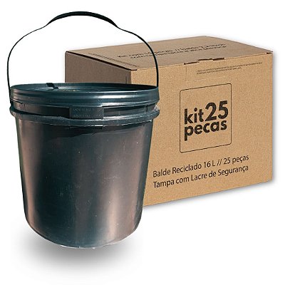 Balde Reciclado Preto com Tampa Lacre e Alça Plástica - Kit 25 Peças