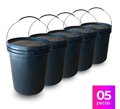 Balde 18L Reciclado Tampa Lacre - Kit 05 Peças