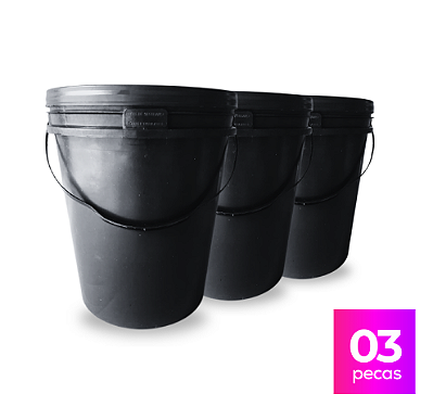 Balde 20L Reciclado Preto com Tampa Lacre - 03 Peças