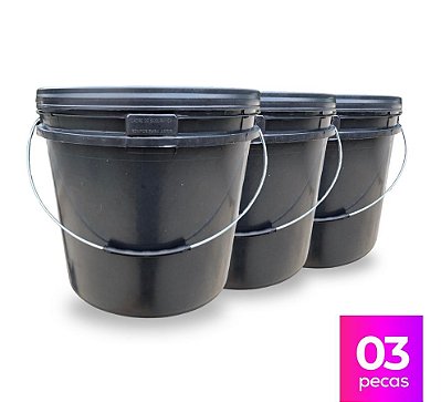 Balde Plástico 16 Litros com Tampa de Segurança e Alça Metálica - Kit com 03 Peças