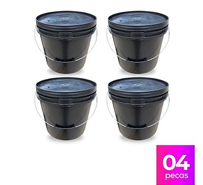 Balde Plástico 16 Litros com Tampa de Segurança e Alça Metálica - Kit com 04 Peças