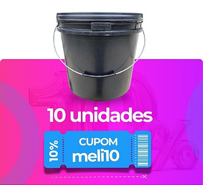 Balde Plástico 16 Litros com Tampa de Segurança e Alça Metálica - Kit com 10 Peças