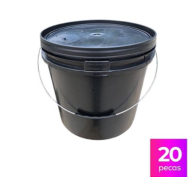 Balde Plástico 16 Litros com Tampa de Segurança e Alça Metálica - Kit com 20 Peças