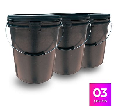 Balde 20L Reciclado Preto Alça Metálica - Kit com 03 Peças
