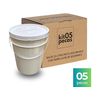 Balde 20L Reciclado Branco - Kit com 05 Peças