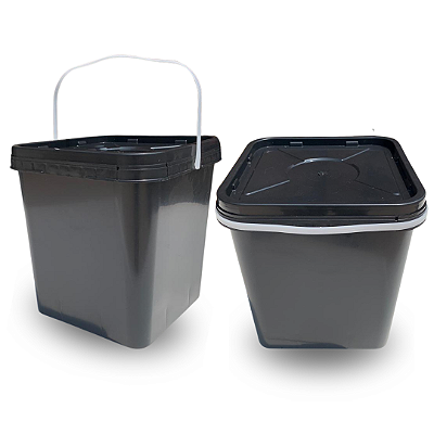 Balde Quadrado Preto 16L com Tampa Lacre - Kit 02 Peças