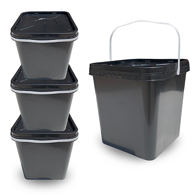 Balde Quadrado Multiuso 16 Litros - Kit 04 Peças