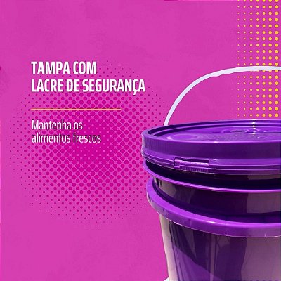 Balde Roxo com Tampa Lacre de Vedação e Alça Resistente Capacidade 10L - Kit 10 Peças