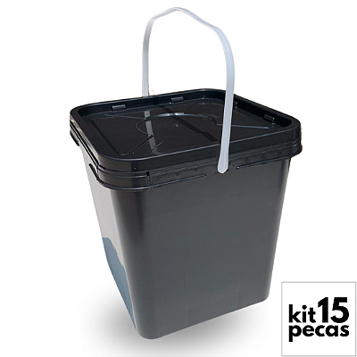 Balde Quadrado com Tampa Lacre 18 Litros - Kit 15 Peças
