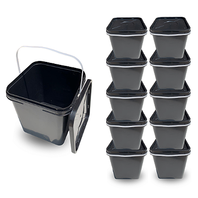 Balde Quadrado com Tampa Lacre 18 Litros - Kit 08 Peças