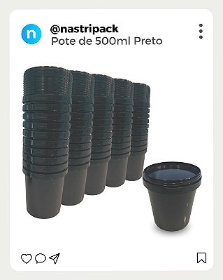 Pote 500ml Preto com Tampa Lacre Atóxico Bpa Free