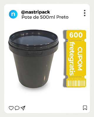 Pote Preto 500ml com Tampa lacre Atóxico Bpa Free - Kit com 250 Peças