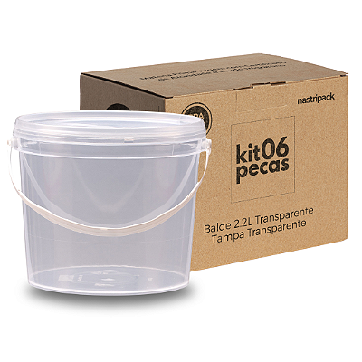 Balde 2.2 Litros Transparente com Tampa Transparente - Kit 06 Peças