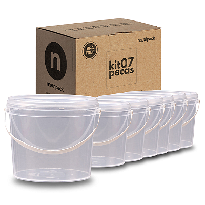 Balde Transparente de 2.2L com Tampa Lacre Transparente - Kit 07 Peças