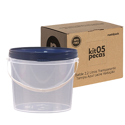 Balde com Tampa Azul 2.2 Litros para Alimentos - Kit 05 Peças