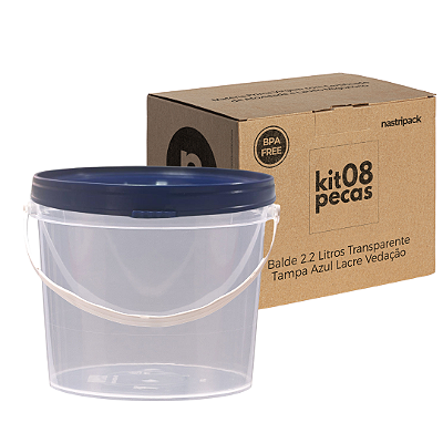 Balde com Tampa Azul 2.2 Litros para Alimentos - Kit 08 Peças
