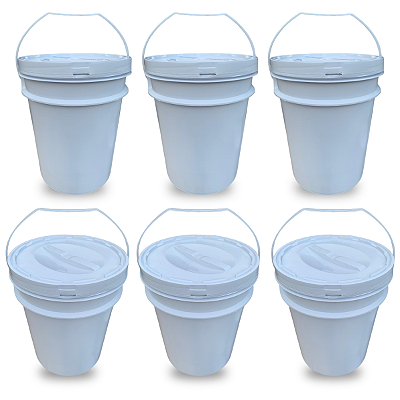 Balde com Tampa de Girar para Armazenar Alimentos e Quimicos 20L - Kit 06 Peças