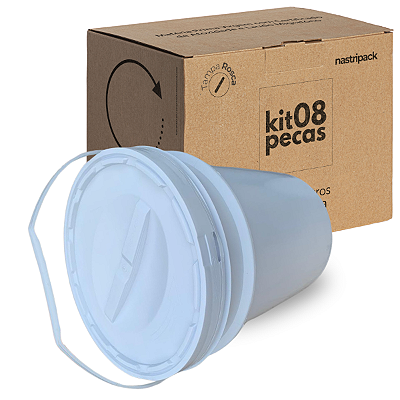 Balde 20 Litros com Tampa de Abrir e lacre de Vedação - Kit 08 Peças
