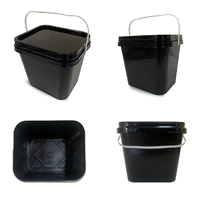 Balde Preto para Alimento Retangular 3.6 Litros com Tampa Lacre - Kit 04 Peças