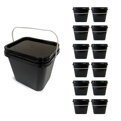 Balde Preto Retangular 3.6L com Tampa Lacre de Vedação - Kit 12 Peças