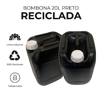 Bombona 20l Preto Reciclado com Tampa Rosca Vedante e Alça - Kit 05 Peças