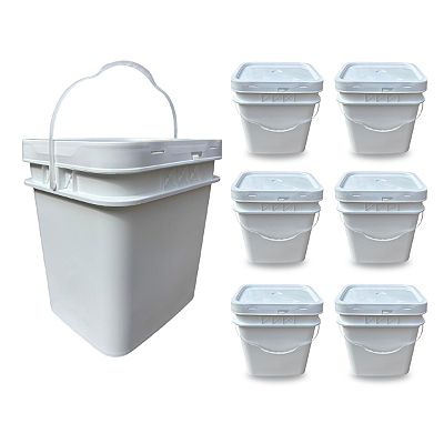 Balde para Alimento Retangular 16L com Tampa Lacre Atóxico - Kit 06 Peças