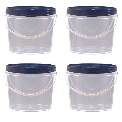 Balde Transparente com Tampa Azul com Lacre de Vedação - Kit 04 Peças