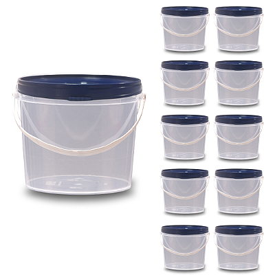 Balde para alimento com tampa azul Atóxico BPA Free - Kit 10 Peças