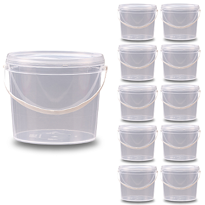 Balde para alimento 2.2 L Transparente com Tampa Transparente - Kit 10 Peças